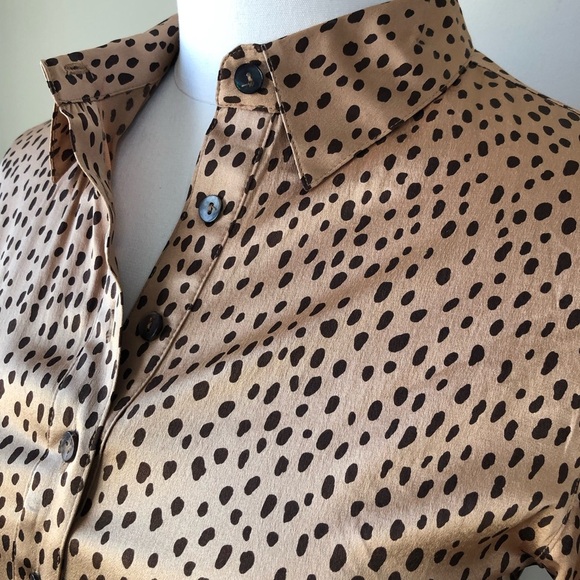 Vintage Silk Animal Print Leopard button down long sleeve blouse S - Picture 5 of 9